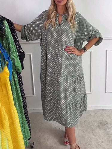 Damen Maxi-Kleid mit eleganter Pünktchenoptik und schmeichelndem Schnitt Heidi-Mode