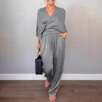 Damen Elegantes Wickeloberteil mit weitem Schnitt und passenden Palazzo-Hosen