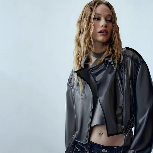 Damen trendige Jacke im edgy Biker-Stil mit asymmetrischem Reißverschluss R&B