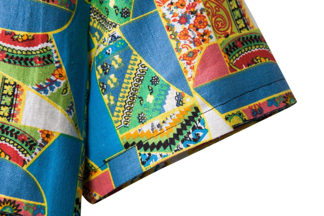 Herren Kurzarmhemd mit auffälligem Patchwork-Muster R&B