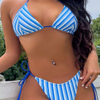 Damen Triangel-Bikini mit modischen Streifen und verstellbaren Trägern R&B