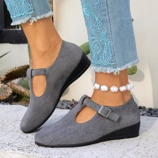 Damen Wedge-Pantoletten mit modischem Schnallen-Design R&B