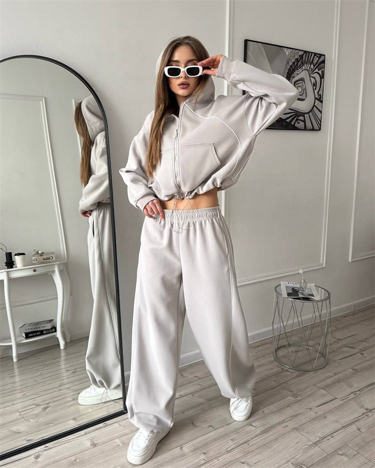 Damen sportlicher Kapuzenjacken- und Jogginghosen-Set mit modernem Design und praktischen Taschen R&B