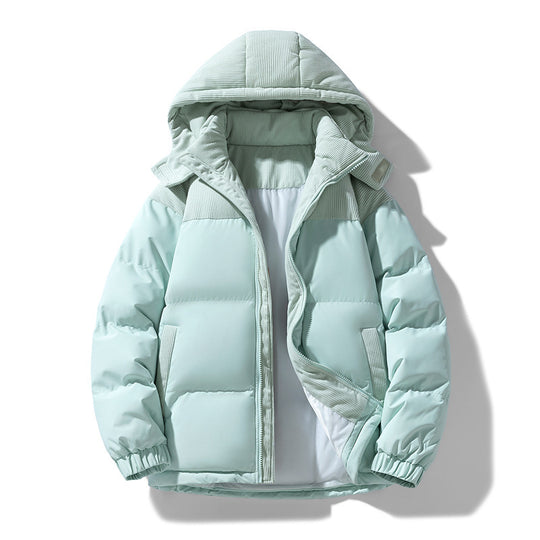 Damen warme Steppjacke mit abnehmbarer Kapuze und hochgeschlossenem Kragen R&B