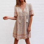 Damen Lässiges Boho-Kleid mit verspielten Quasten und floralen Mustern R&B