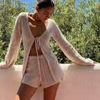 Damen luftige Strickjacke mit lockerer Passform und eleganter Schnürung R&B