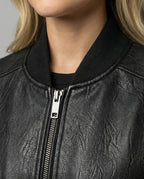 Damen PU Lederjacke Schwarz Kurz American Style BasR&Ball Jacke Bikerlook