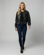 Damen PU Lederjacke Schwarz Kurz American Style BasR&Ball Jacke Bikerlook