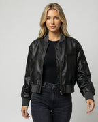Damen PU Lederjacke Schwarz Kurz American Style BasR&Ball Jacke Bikerlook