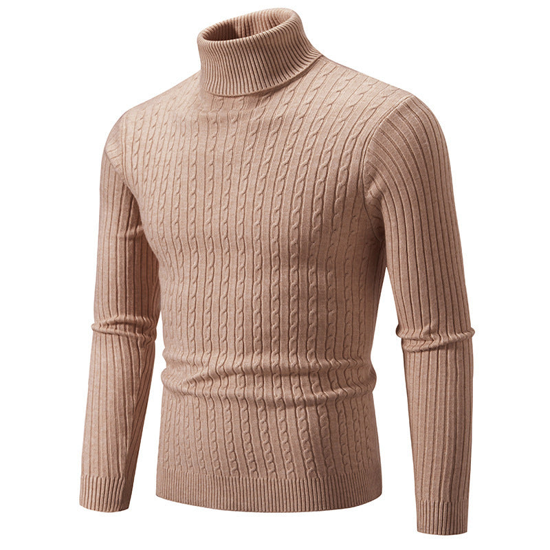 Herren Pullover mit hohem Kragen und strukturiertem Zopfmuster R&B