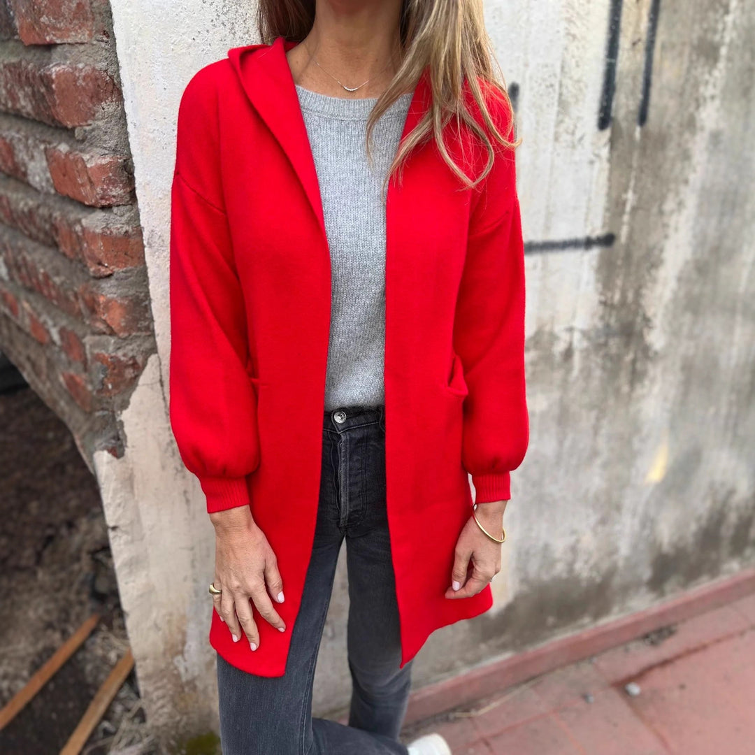 Damen Kuschelige Strickjacke mit Kapuze und Taschen R&B