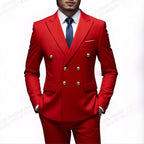 Herren nan doppelreihiger Slim-Fit Anzug mit goldenen Zierknöpfen und schmaler Businesshose R&B