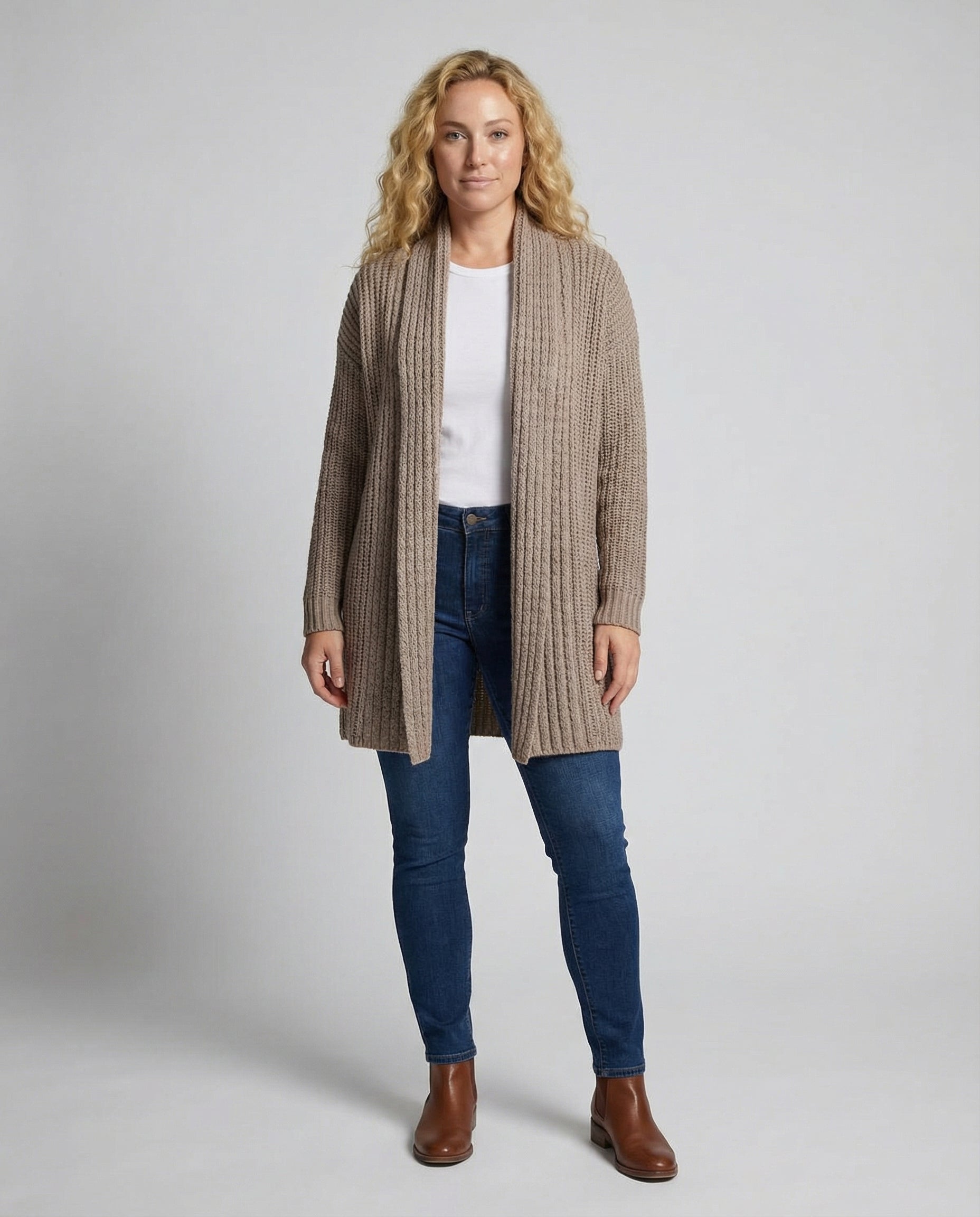 Damen Strickjacke mit offenen Kanten und lässigem Schnitt R&B
