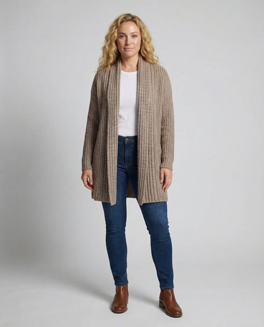 Damen Strickjacke mit offenen Kanten und lässigem Schnitt R&B