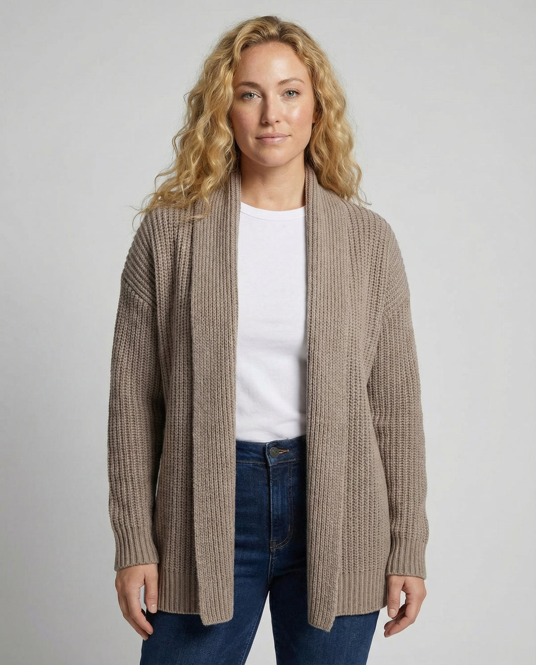 Damen Strickjacke mit offenen Kanten und lässigem Schnitt R&B