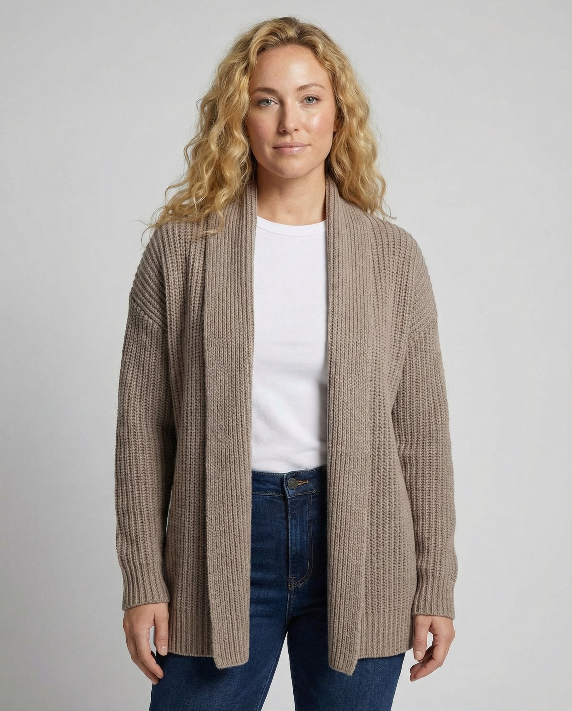 Damen Strickjacke mit offenen Kanten und lässigem Schnitt R&B