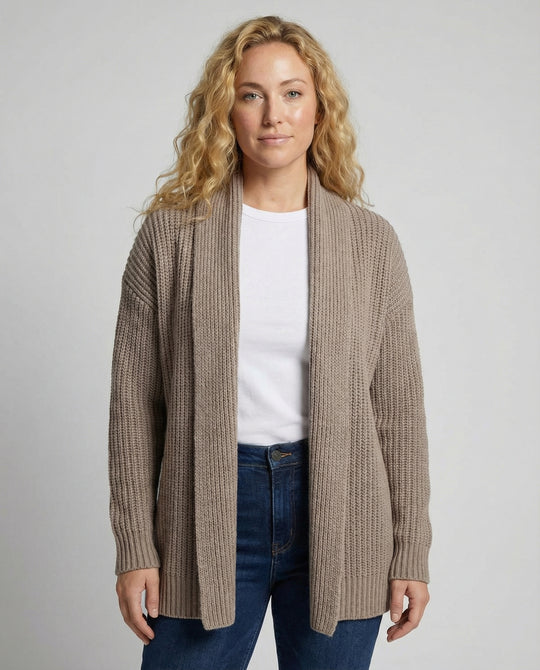 Damen Strickjacke mit offenen Kanten und lässigem Schnitt R&B