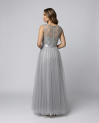 R&B | Herz-Ausschnitt Maxi Ombre Grau Kleid mit Schaufel-Bodice