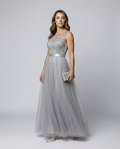 R&B | Herz-Ausschnitt Maxi Ombre Grau Kleid mit Schaufel-Bodice