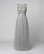 R&B | Herz-Ausschnitt Maxi Ombre Grau Kleid mit Schaufel-Bodice