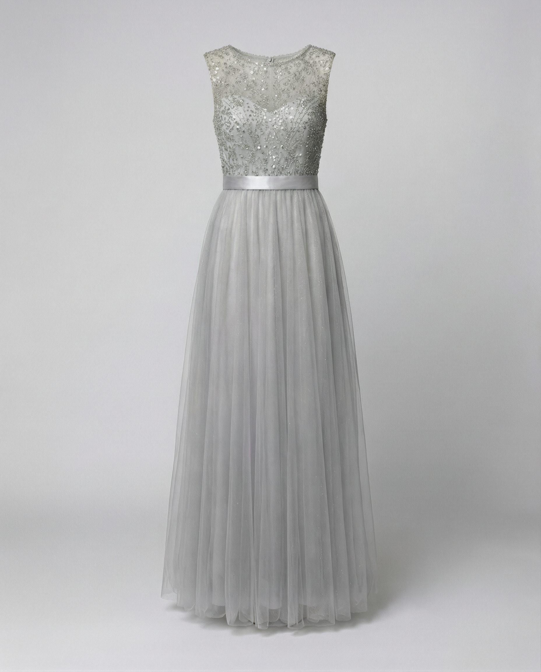 R&B | Herz-Ausschnitt Maxi Ombre Grau Kleid mit Schaufel-Bodice