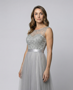R&B | Herz-Ausschnitt Maxi Ombre Grau Kleid mit Schaufel-Bodice