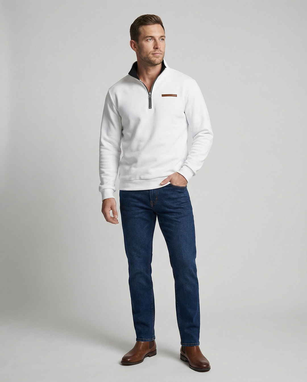 Herren Hochwertiger Fleece-Pullover mit halbem Reißverschluss R&B