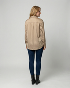 Damen satinierte Bluse mit Knopfverschluss und eleganter Knoten-Detail R&B