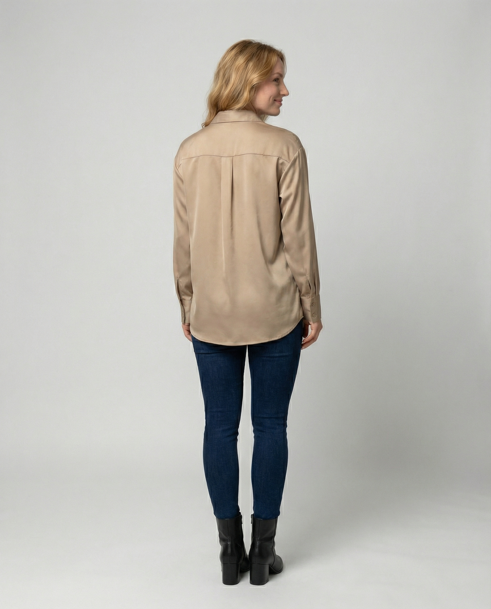Damen satinierte Bluse mit Knopfverschluss und eleganter Knoten-Detail R&B