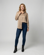 Damen satinierte Bluse mit Knopfverschluss und eleganter Knoten-Detail R&B