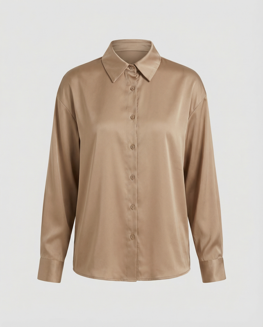 Damen satinierte Bluse mit Knopfverschluss und eleganter Knoten-Detail R&B