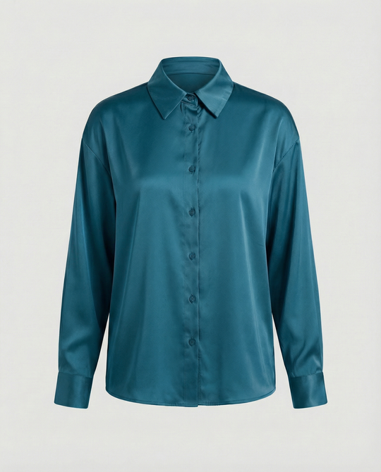 Damen satinierte Bluse mit Knopfverschluss und eleganter Knoten-Detail R&B