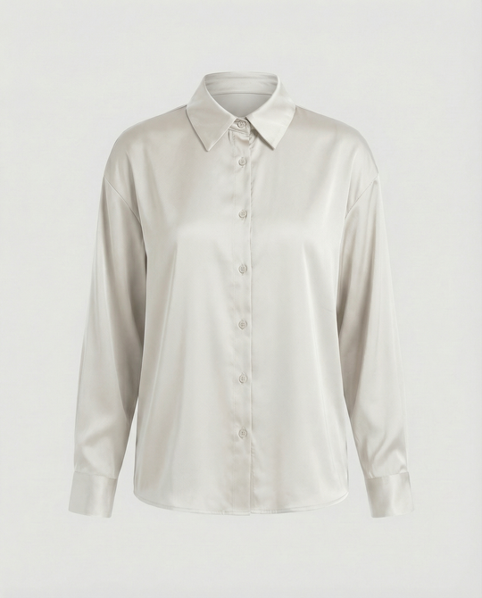 Damen satinierte Bluse mit Knopfverschluss und eleganter Knoten-Detail R&B