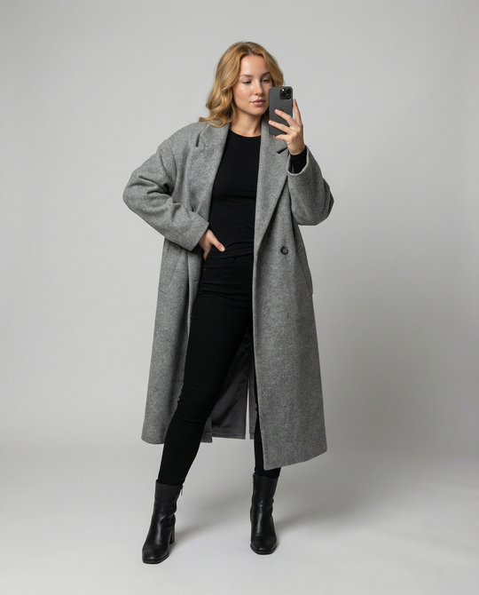 Damen Eleganter Oversized Wollmantel mit Taschen & Komfort | R&B