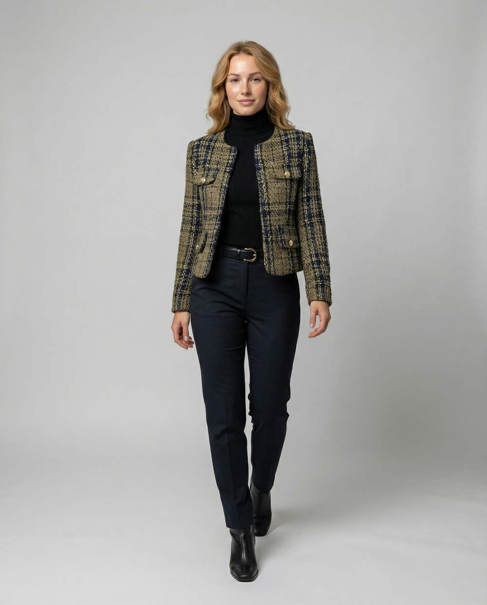 Damen Tweed-Blazerjacke mit goldenen Knöpfen R&B