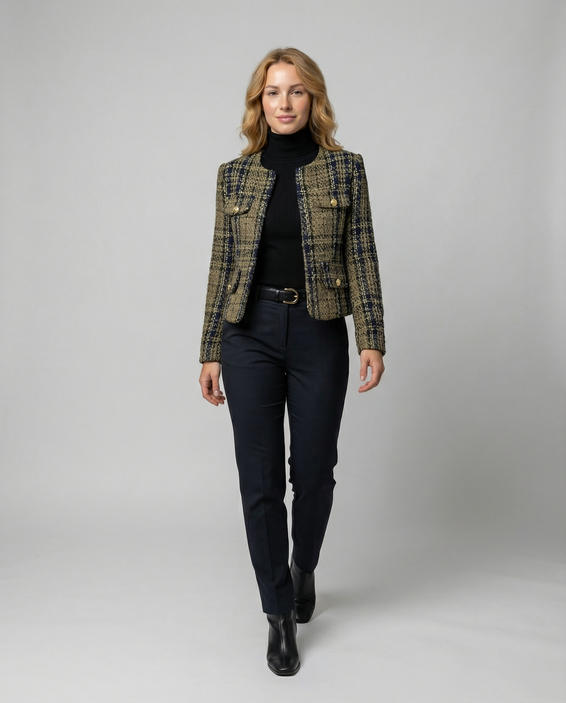 Damen Tweed-Blazerjacke mit goldenen Knöpfen R&B