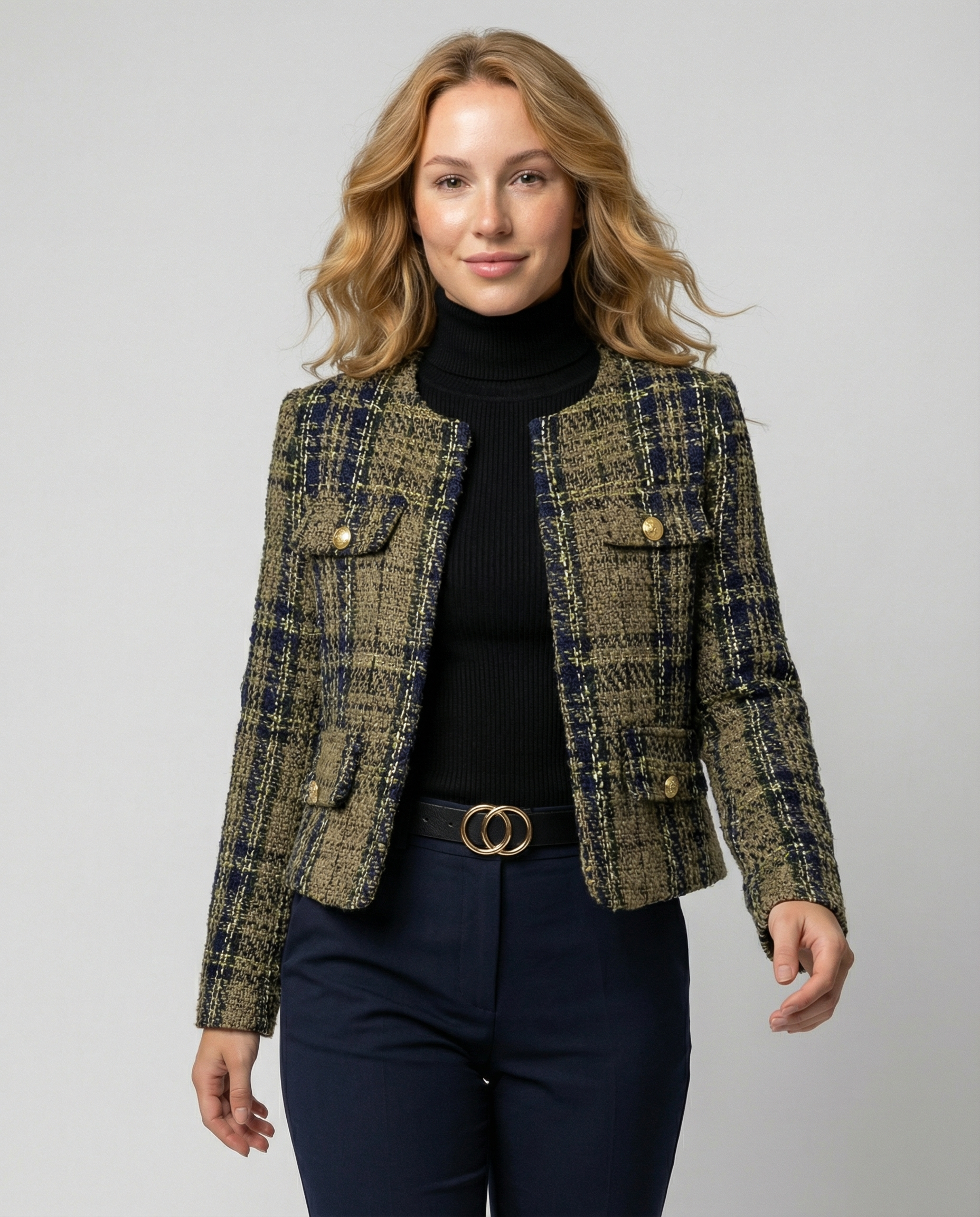 Damen Tweed-Blazerjacke mit goldenen Knöpfen R&B