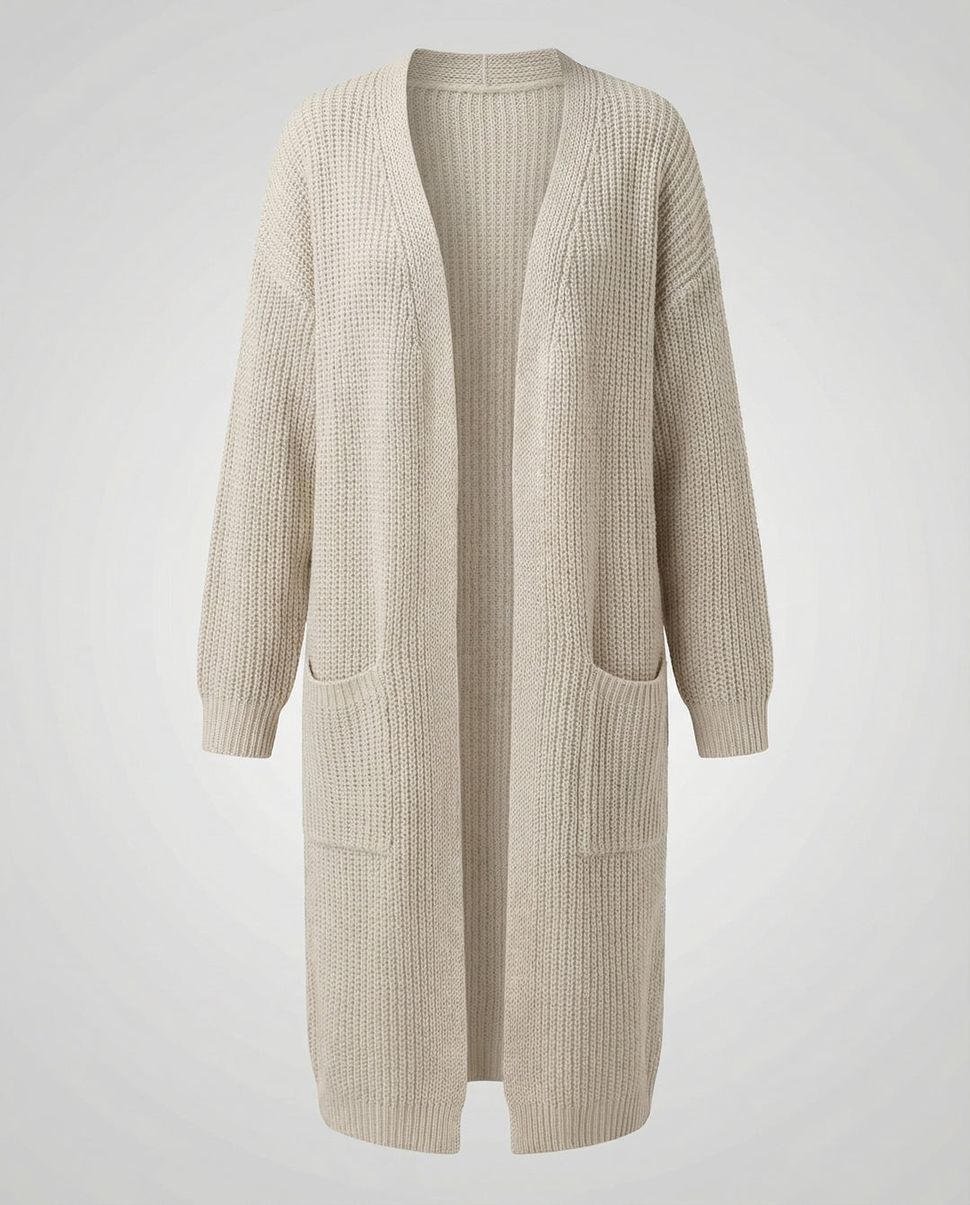 Damen Strickmantel mit Tiefem V-Ausschnitt und Seitlichen Eingrifftaschen R&B