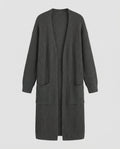 Damen Strickmantel mit Tiefem V-Ausschnitt und Seitlichen Eingrifftaschen