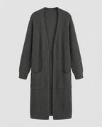Damen Strickmantel mit Tiefem V-Ausschnitt und Seitlichen Eingrifftaschen
