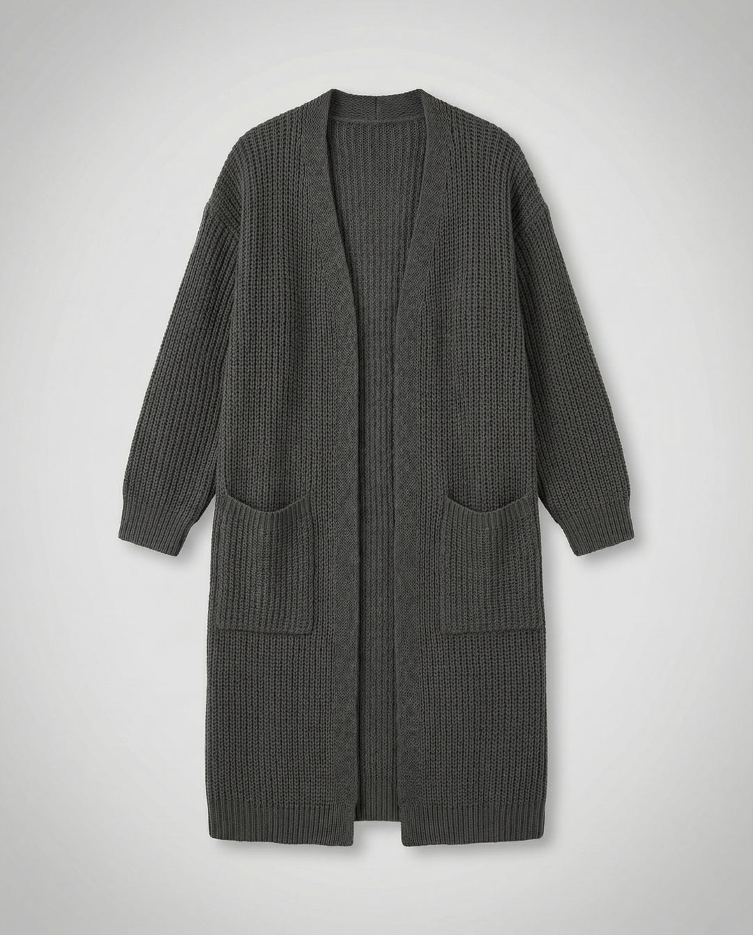 Damen Strickmantel mit Tiefem V-Ausschnitt und Seitlichen Eingrifftaschen R&B