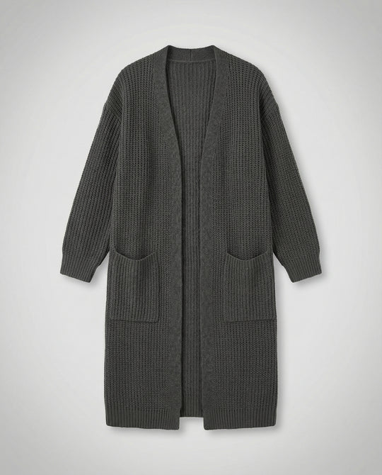 Damen Strickmantel mit Tiefem V-Ausschnitt und Seitlichen Eingrifftaschen R&B