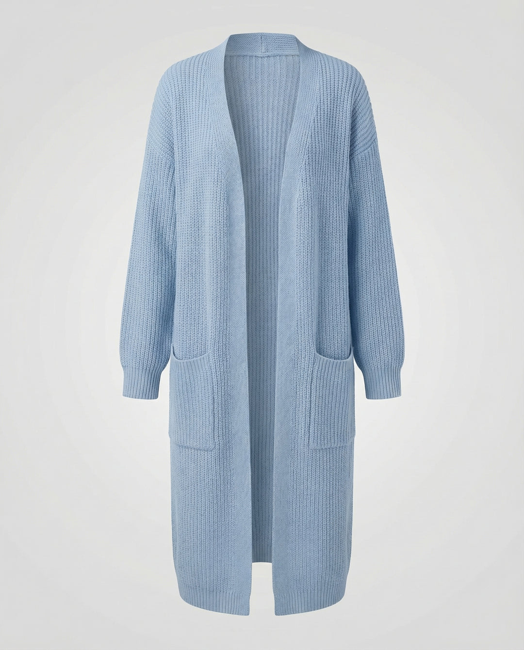 Damen Strickmantel mit Tiefem V-Ausschnitt und Seitlichen Eingrifftaschen R&B