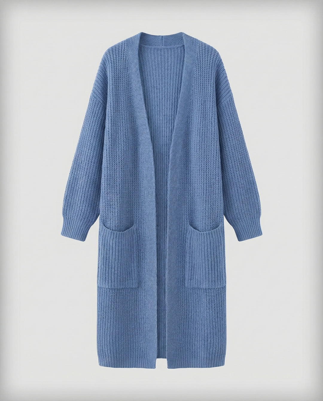 Damen Strickmantel mit Tiefem V-Ausschnitt und Seitlichen Eingrifftaschen R&B