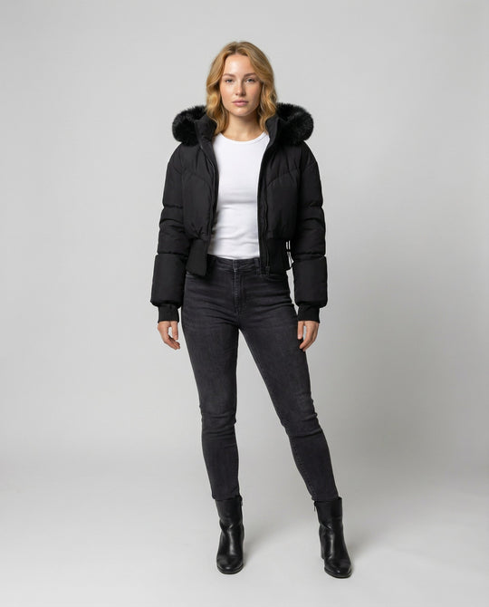 Stylische Warme Cropped Daunenjacke Damen | R&B