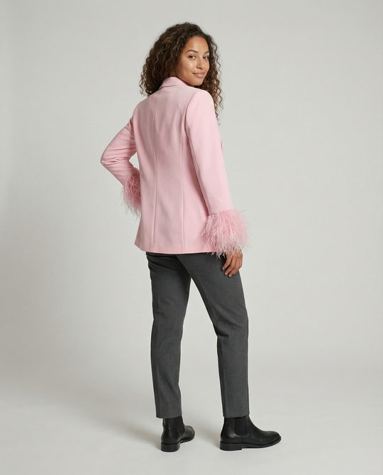 Damen eleganter Blazer mit auffälligen Federärmel R&B