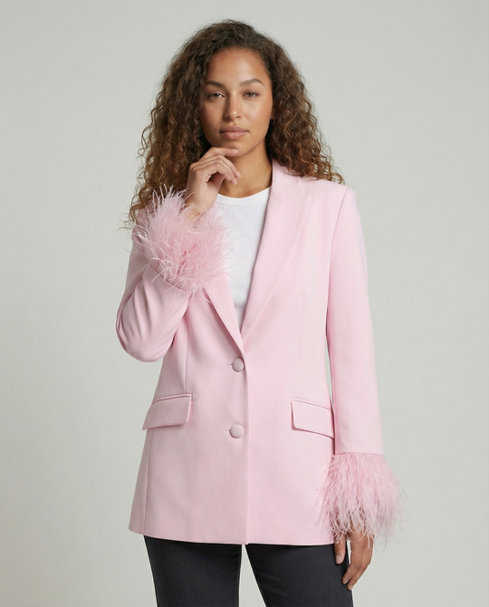Damen eleganter Blazer mit auffälligen Federärmel R&B