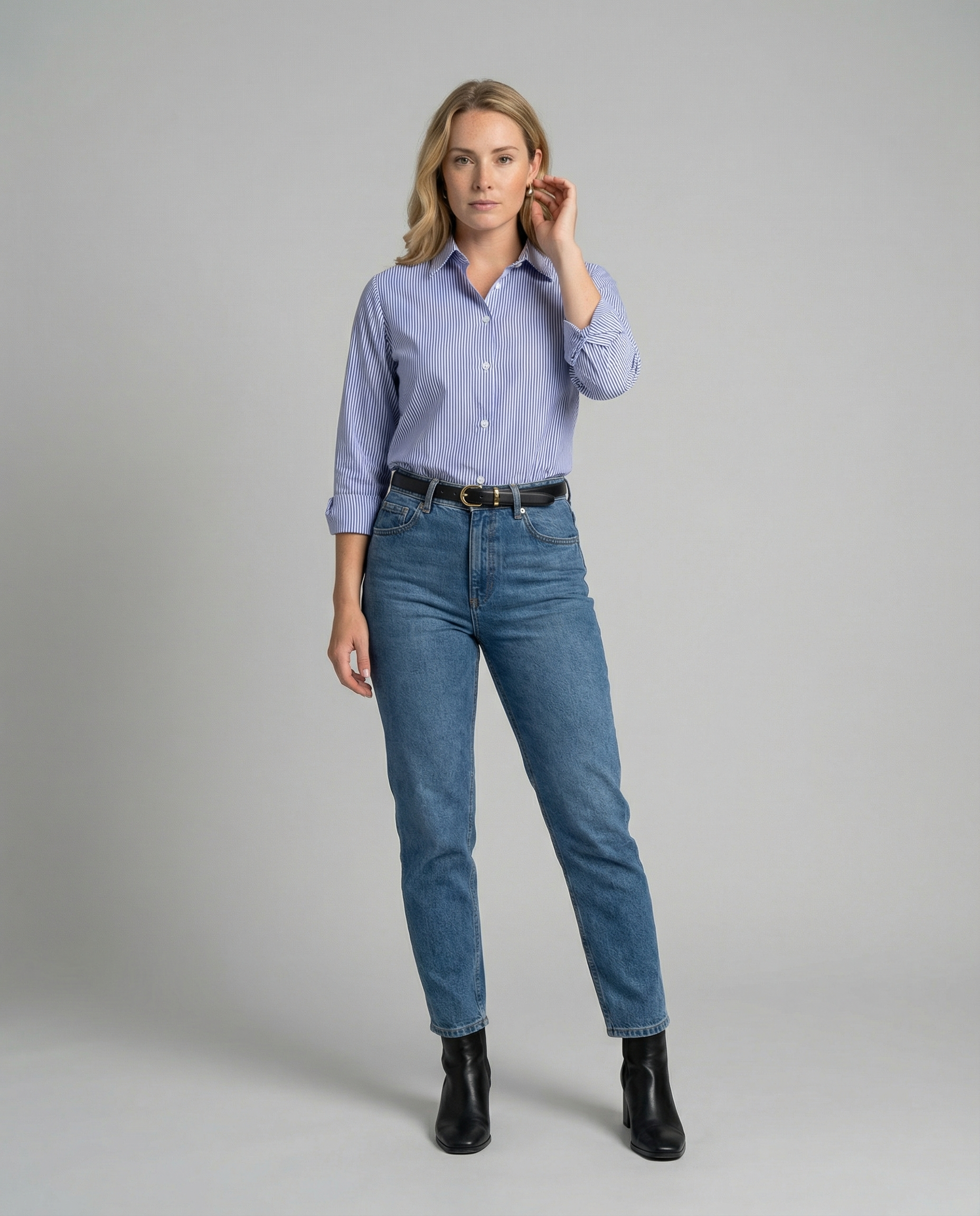 Damen Hemdbluse Langarm mit feinen Streifen