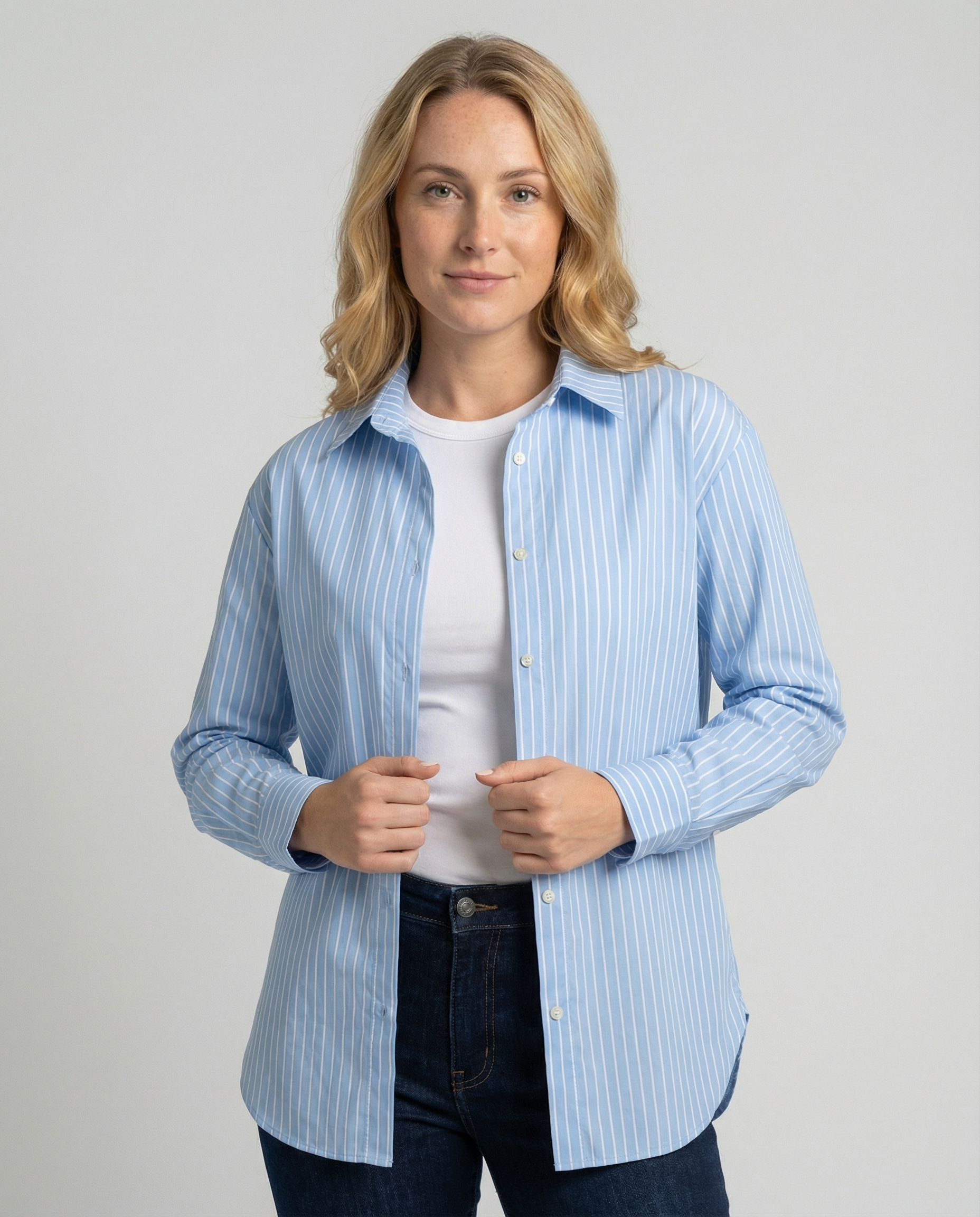 Hemdbluse Damen lässig mit feinen Streifen