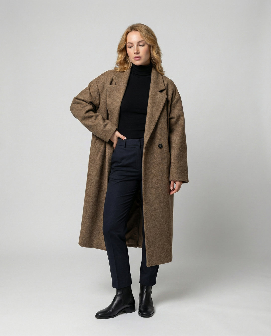 Damen Eleganter Oversized Wollmantel mit Taschen & Komfort | R&B